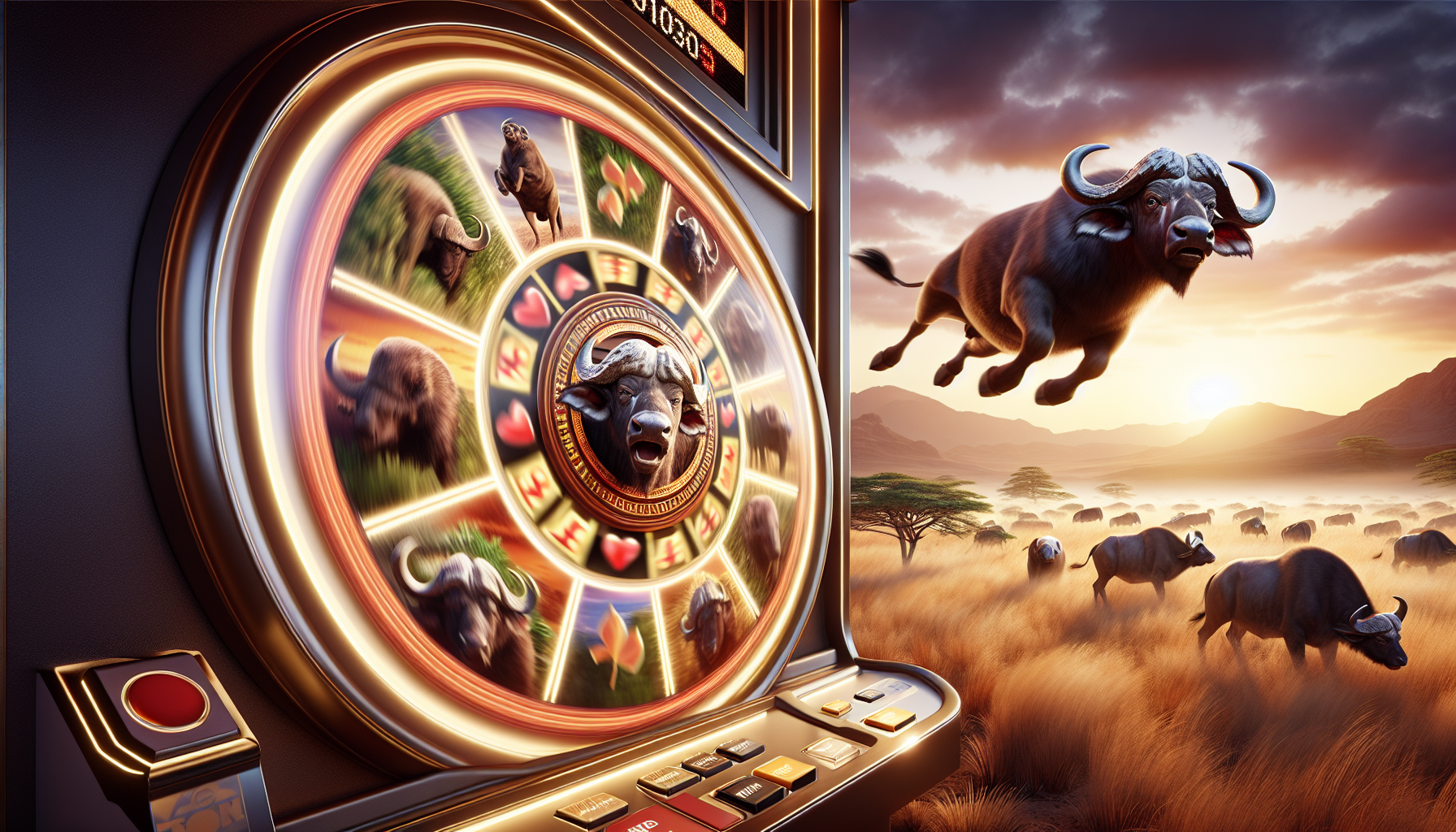 Rieles Megaways de Buffalo King girando con múltiples líneas y símbolos animales