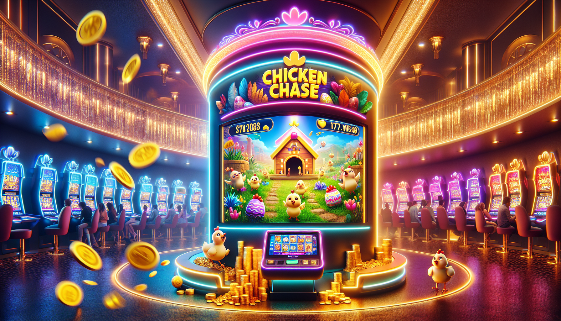 Ambiente inmersivo de Chicken Chase en casino online Vista general del juego del pollo casino Chicken Chase en entorno digital animado