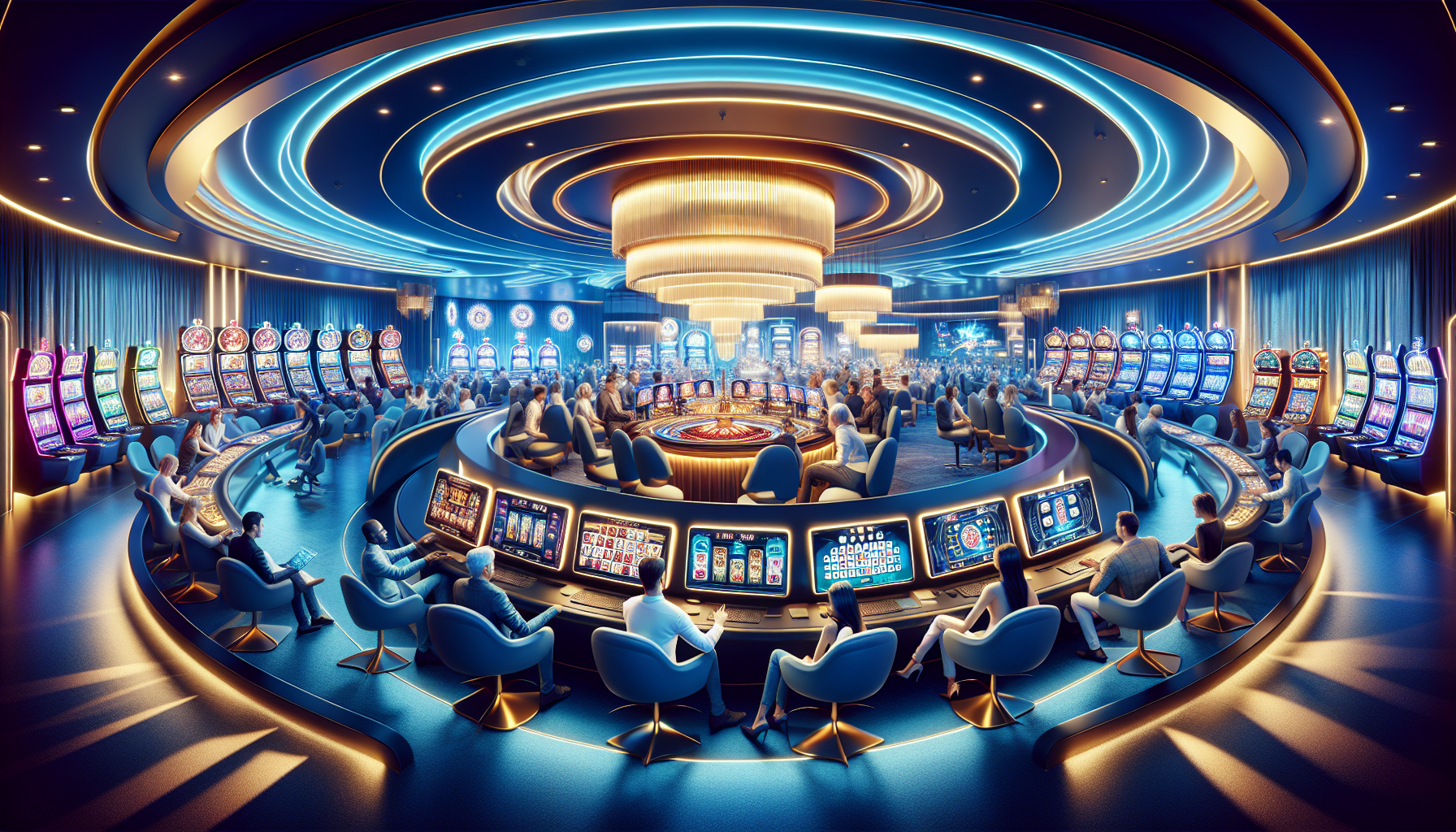 Vista colorida de tragamonedas y mesas de casino online en BPlay con jugadores disfrutando en Buenos Aires