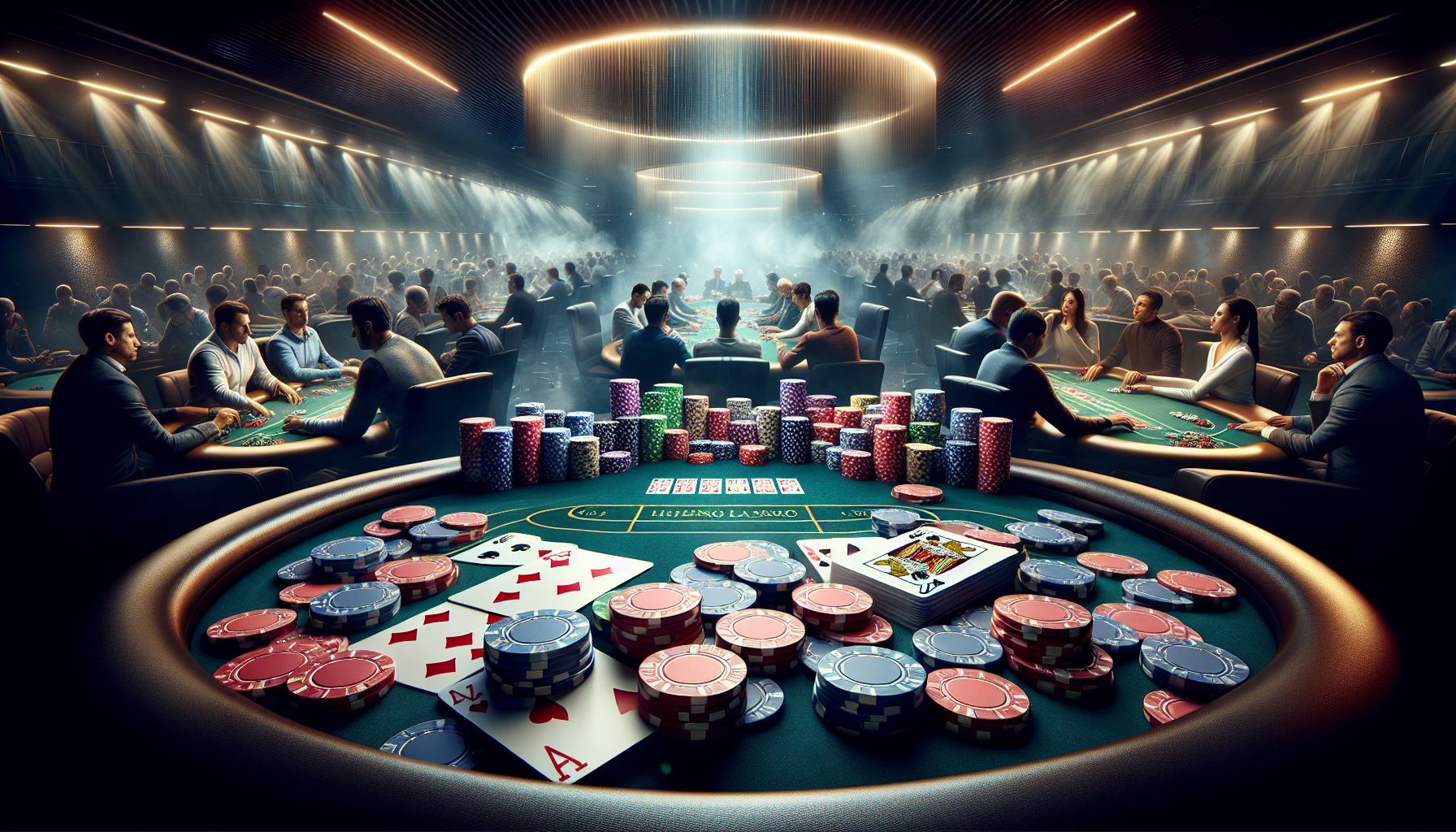 Mesa de poker online en BPLAY Casino con fichas y cartas en juego