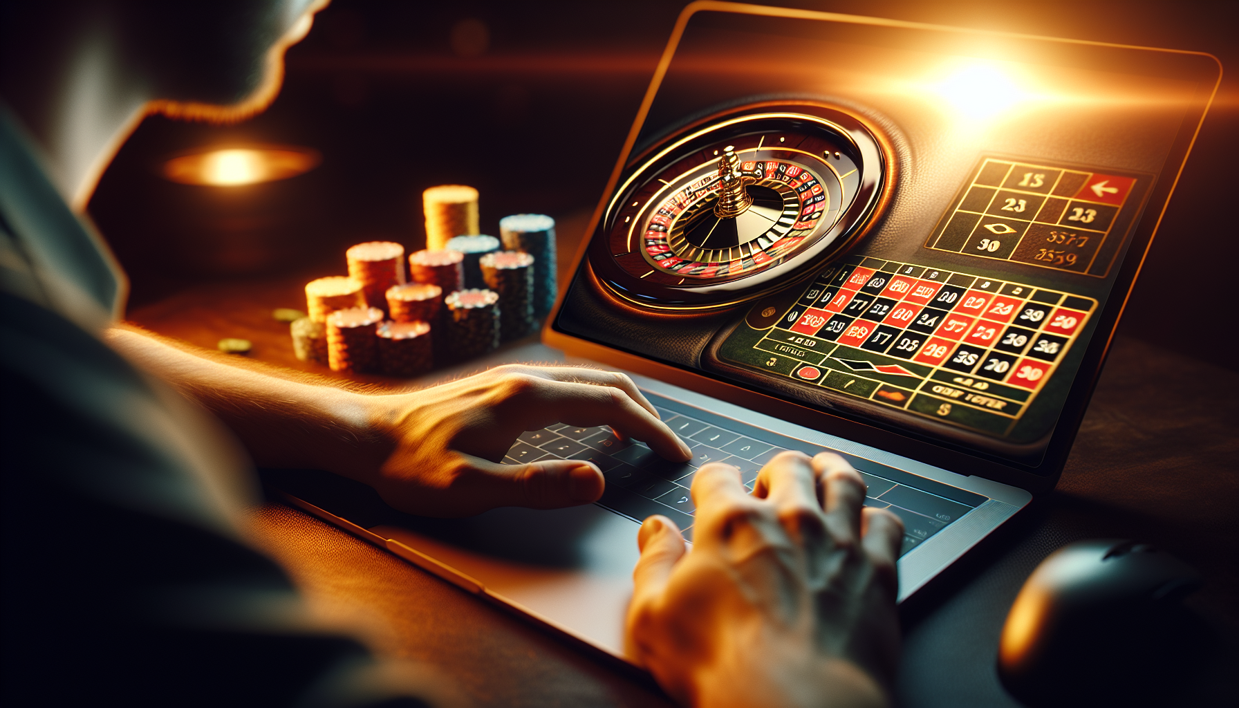 Cómo jugar a la ruleta online paso a paso Usuario apostando en ruleta online desde su notebook, interfaz clara y atractiva.