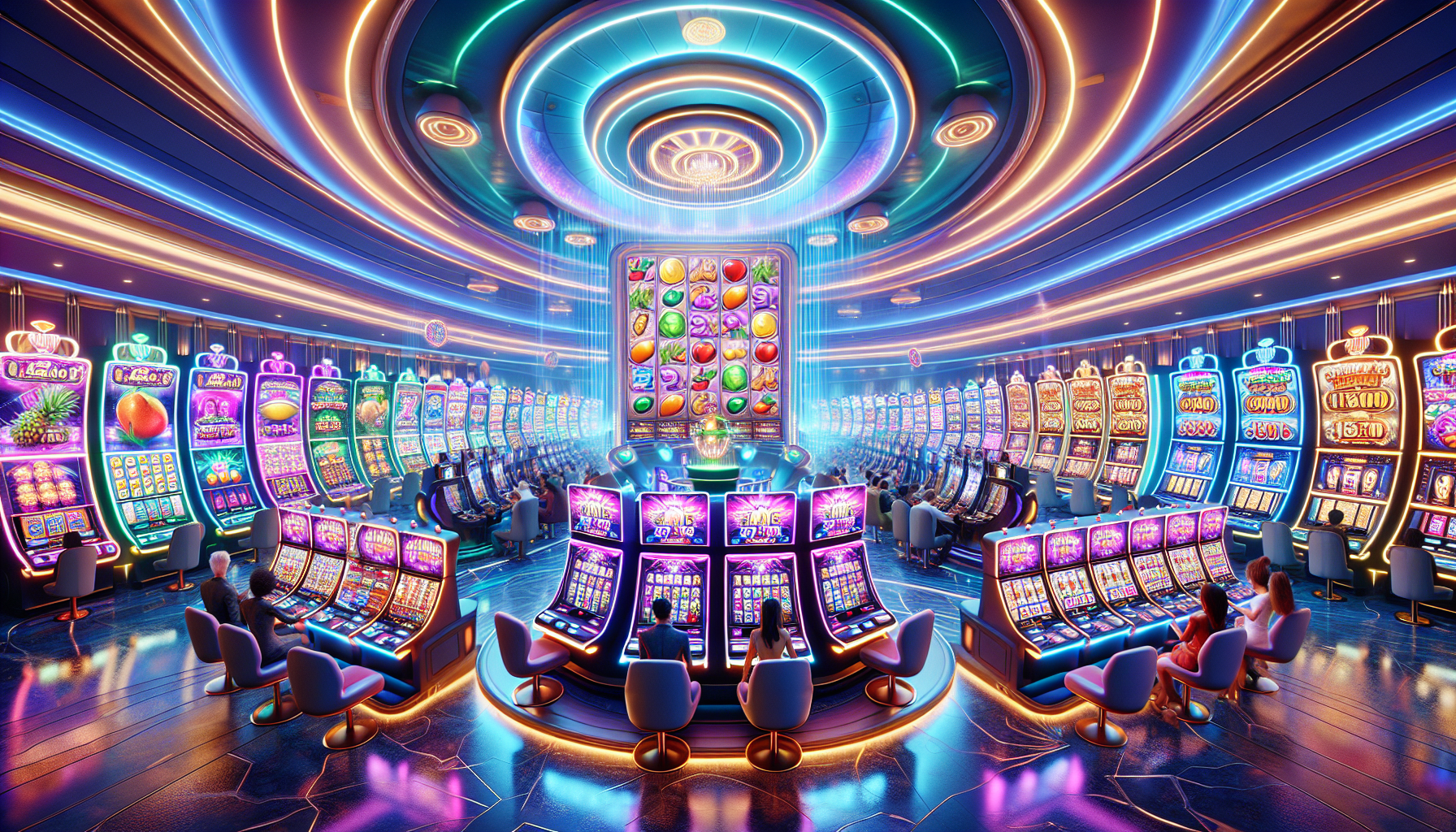 Lobby virtual de casino con tragamonedas Pragmatic Play encendidas y jugadores felices