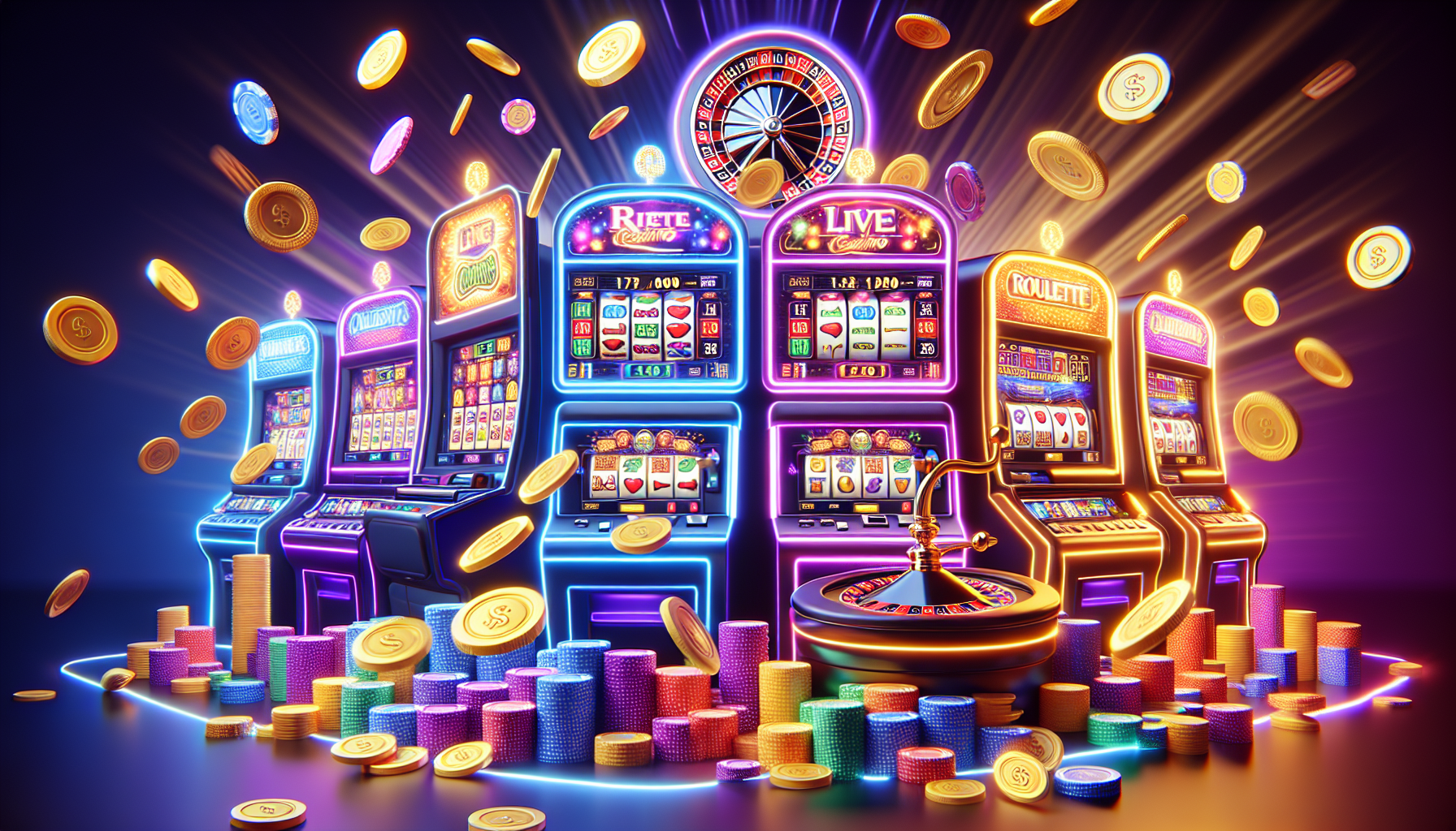 Ruleta y tragamonedas en bplay destacando su variedad con efectos luminosos