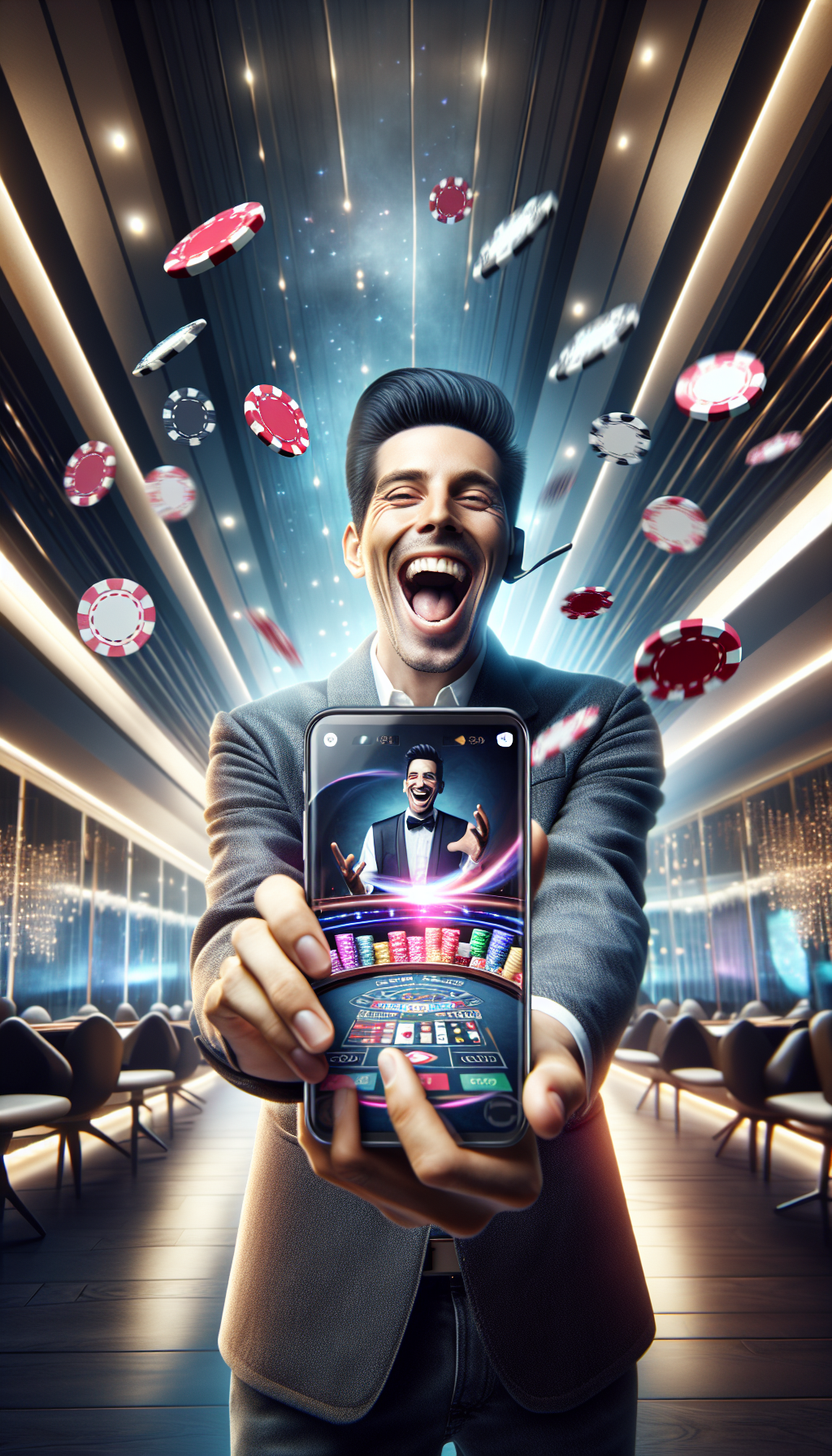 Jugadora con móvil disfrutando Bplay Santa Fe App y su interfaz amigable